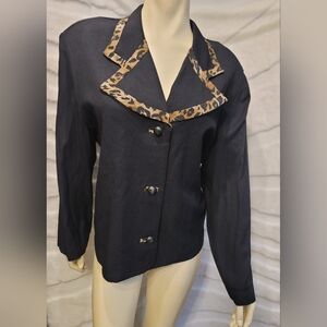 VTG Studio I Black Blazer Retro Animal Print Black Buttons Plus Size 18/20
